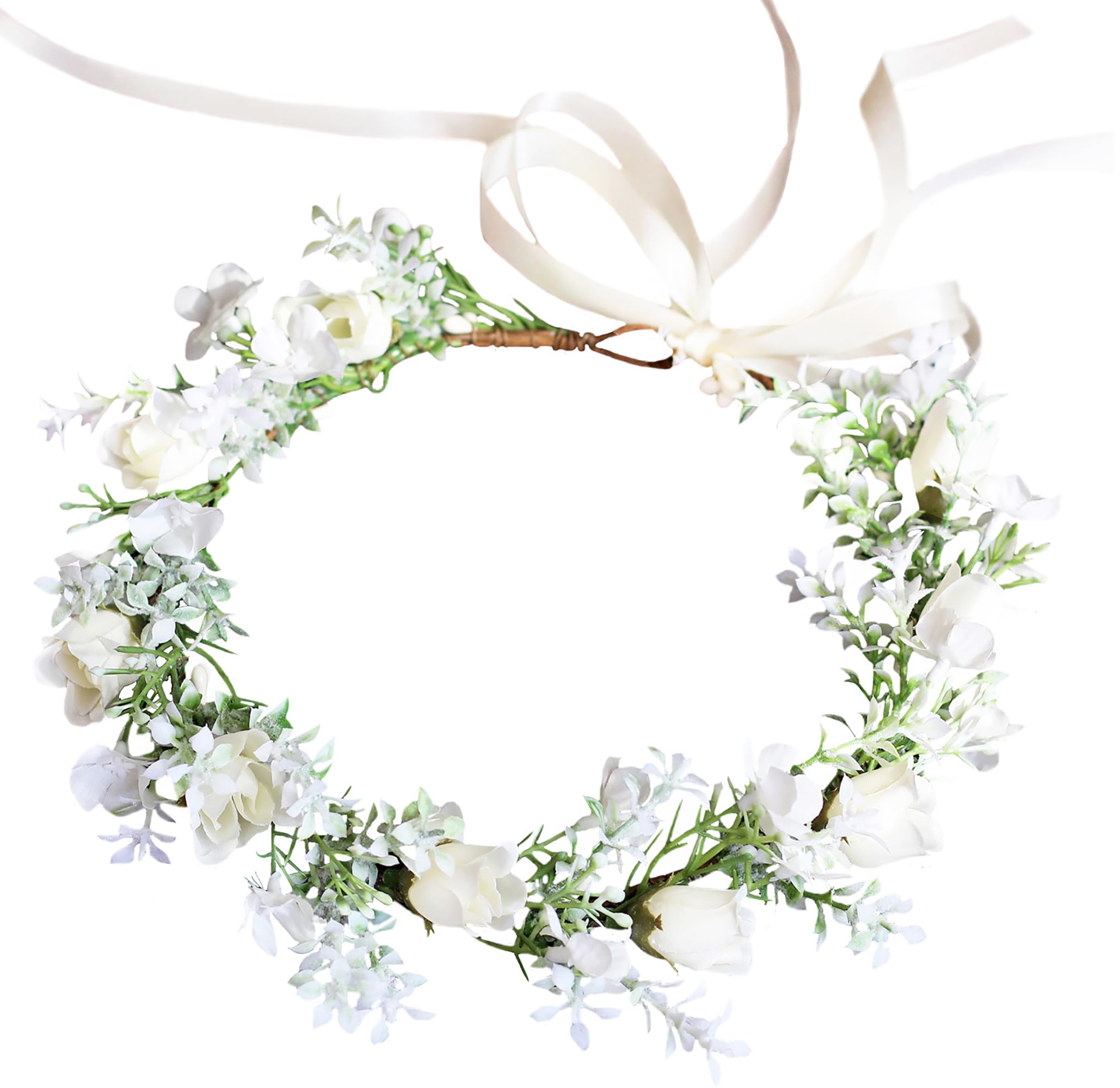 Brikuinr Flower Halo Floral Crown Wreath Flower Headband Hair Wreath Floral Headpiece Boho with Ribbon Wedding Party Festival
