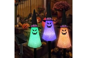 LIGHTSHINE 3PCS Ghost Solar Halloween Decorations, Solar Landscape Pathway Lights, Garden Stakes Light, Outdoor Halloween Lights Decor for Yard, Patio, Porch (Orange+Purple+Green)