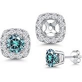 Gem Stone King 14K White Gold Customized and Personalized Round 5MM Gemstone Birthstone and Halo White Lab Grown Diamond Removable Earrings Jackets For Women