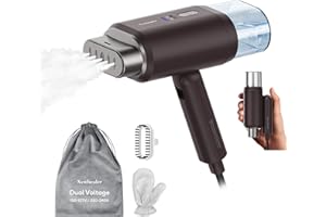 Newbealer Dual Voltage Garment Steamer 120V/220V, 1200W Powerful Steamer for Clothes, Home & Travel Use, Horizontal & Vertical Steaming, 20s Heat-up, Foldable, 1.72lbs, 180ml (Brown)
