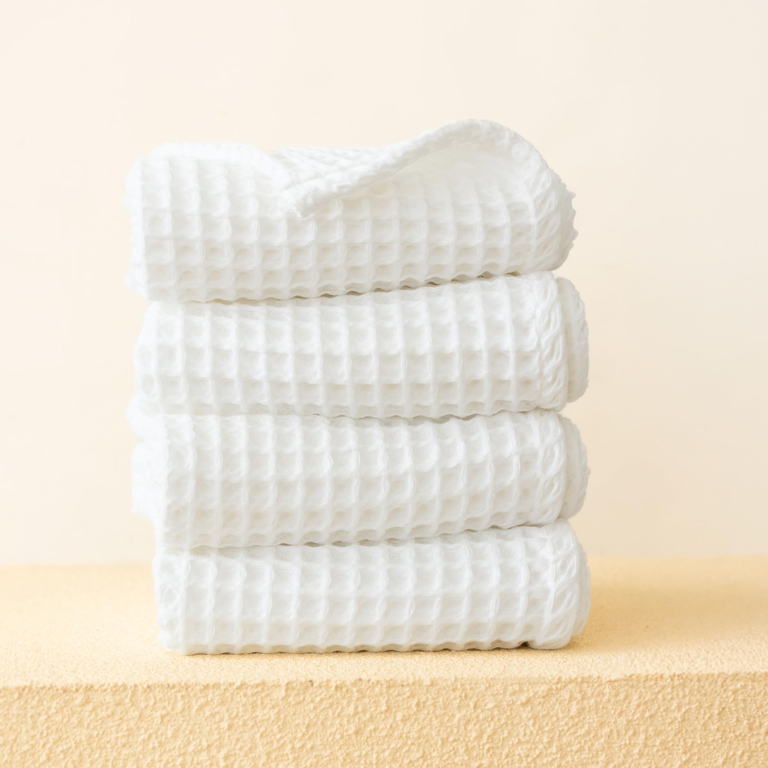 Photo 1 of Viva Maison Premium Waffle Hand Towels Pack of 4 Extra Large 20x35 inch - 100% Turkish Cotton, Waffle Weave, Quick Dry, Lint Free, Super Absorbent, Thin Hand Bath Towel (White, Set of 4 Hand Towels)