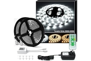 GUOTONG 50ft Tunable White Led Strip Lights kit Dimmable 3000K-6000K, 900 LEDs Flexible Vanity Mirror Light for Stage Bedroom Party House Kitchen Stair Living Room Ceiling Daylight Warm White