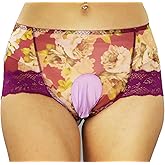 Mona's Choice Flower Pattern Mens Satin Briefs With Ice Silk Pouch/Mens Sissy Panties