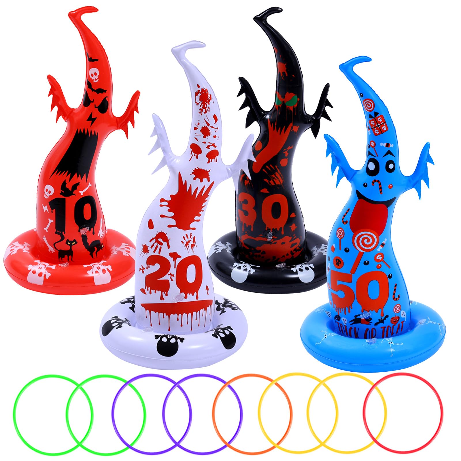 Photo 1 of 10PCS Halloween Games Inflatable Witch Hat Ring Toss Game, Halloween Games Party Favors with 6 Rings and Pump Decorations Gifts