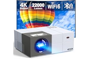 YOWHICK 4K Projector with WiFi 6 and Bluetooth 5.3, 22000L Smart Movie Projector, Outdoor Phone Video Projector with 100" Screen, 50% Zoom/450" Display, Compatible with HDMI/USB/PC/TV /PS5/DVD/Android/iOS
