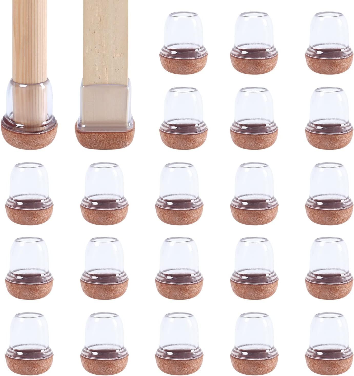 RCHYFEED 24PCS Silicone Chair Leg Floor Protectors 0.55-1.25 inch, Transparent Furniture Leg Caps Cups with Felt Pads for Protecting Hardwood Floors from Scratches, Furniture Sliders Table Leg Cover
