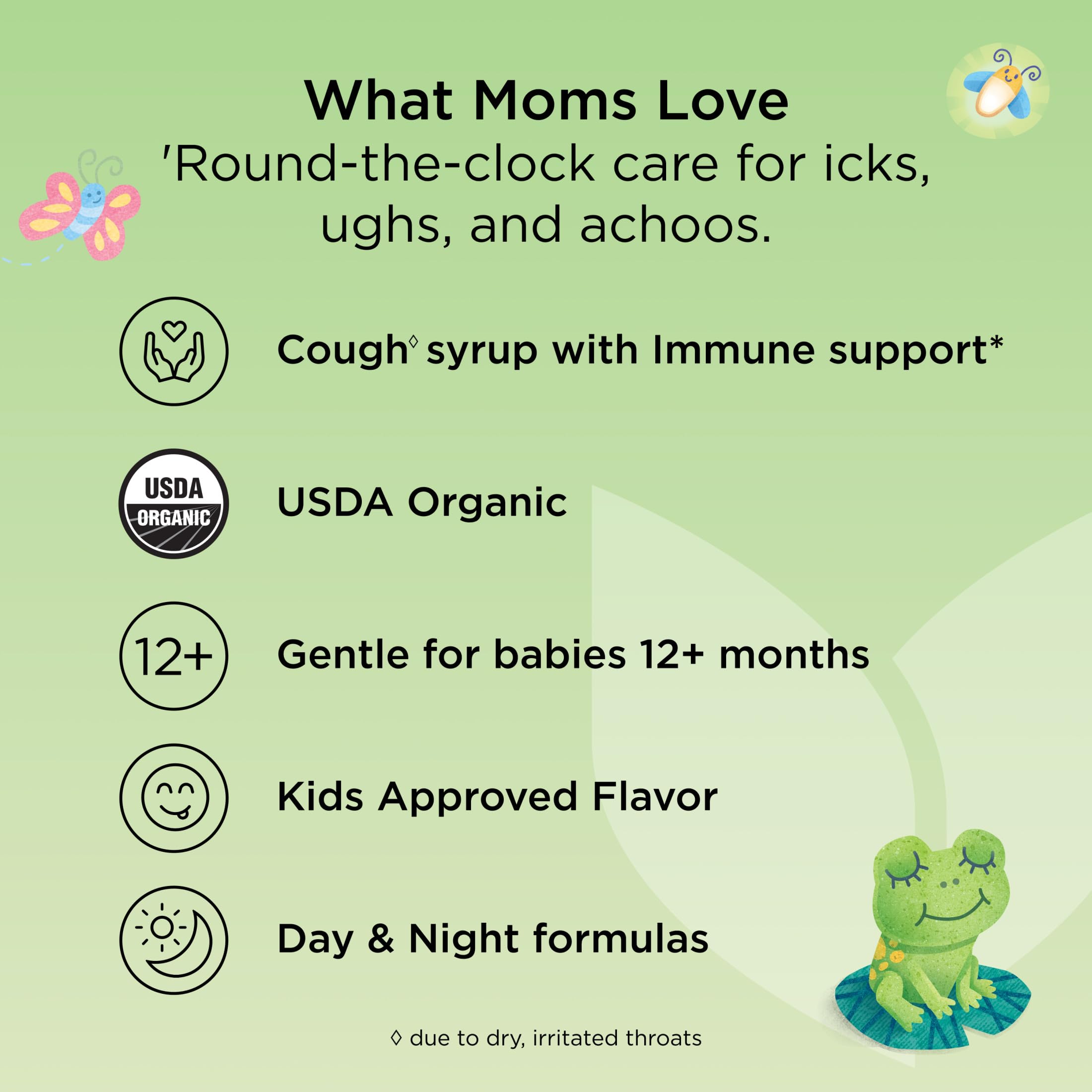 Hyland's Baby Organic Cough Syrup and Immune Support Day and Night Combo Pack, Eases Coughs, Supports Immunity, Promotes Sleep, Two 2 Fl Oz. Bottles (4 fl oz)