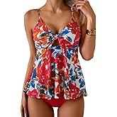 Eomenie Two Piece Tankini Swimsuits for Women Tummy Control Cutout Bathing Suit Tie Knot Flowy Swim Dress with Bottom