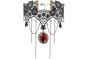 iWenSheng Halloween Costumes Jewelry for Women - Steampunk Black Lace Choker Necklace Gothic Jewelry Accessories, Vampire Choker Necklace Costume for Teen Girls