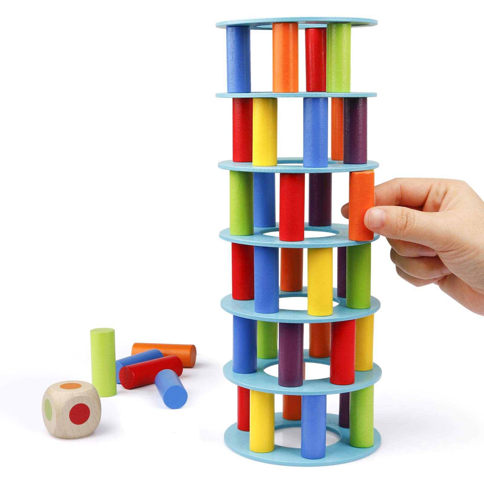 Coogam Wooden Leaning Tower Game - Tumbling Block Toppling Timber Stacking Tower Toy Games Gift for Kids