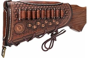 TOURBON Vintage Leather No Drill Cheek Rest Buttstock Protective Pouch, Hunting Shooting Recoil Pad with Rifle Shell Ammo Hol