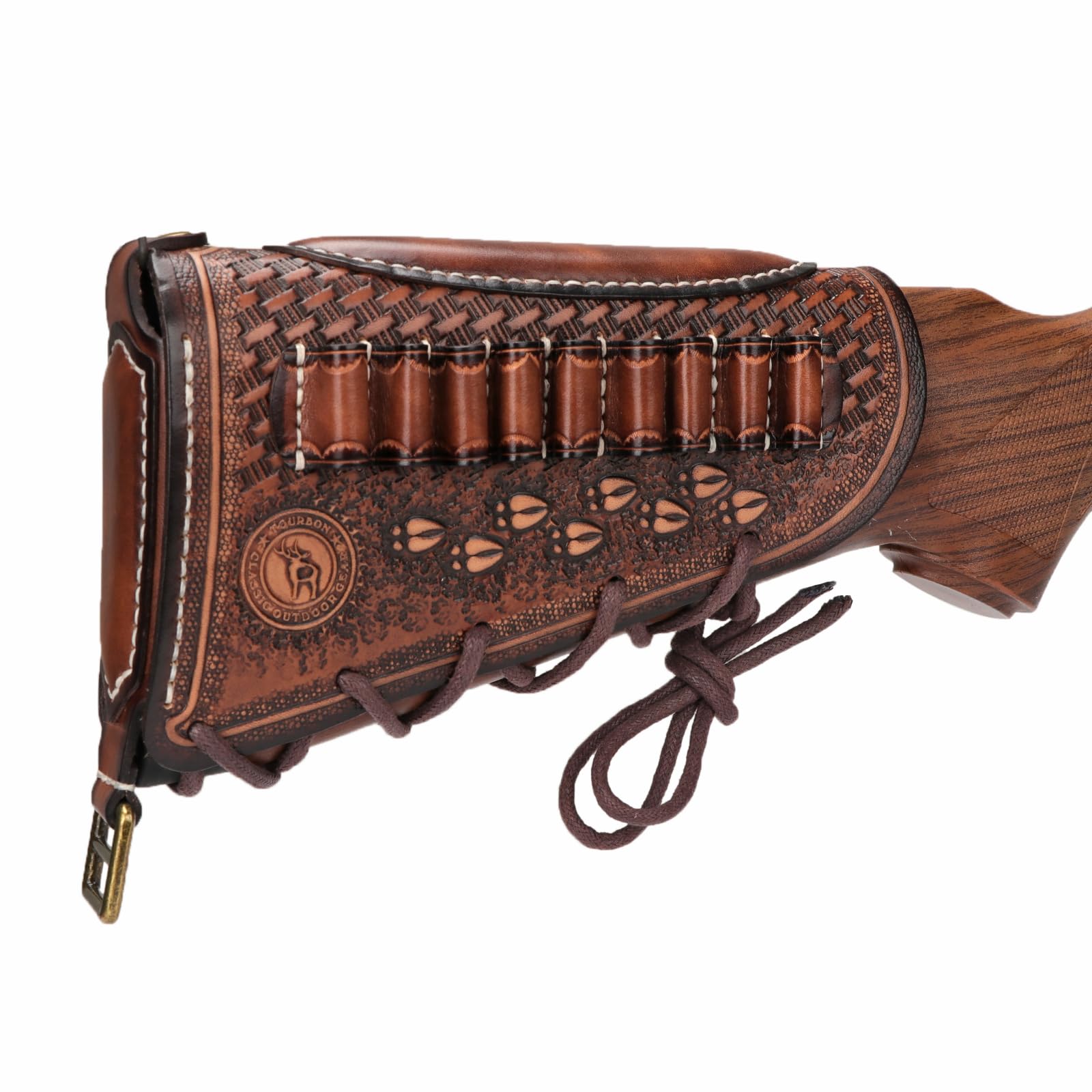 TOURBON Cowhide Leather Rifle Ammo Pouch Adjustable Cheek Rest Shell Holder for 30.06, 30.30, 308 Cartridges