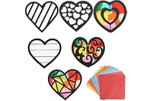 MIXTEACH 24Pcs Valentines Heart Paper Suncatcher for Kids, Stained Glass Effect Heart Paper Suncatchers Heart Shaped Tissue Paper Craft DIY Window Art, Classroom Art Craft, Valentine’s Day Party Game Supplies