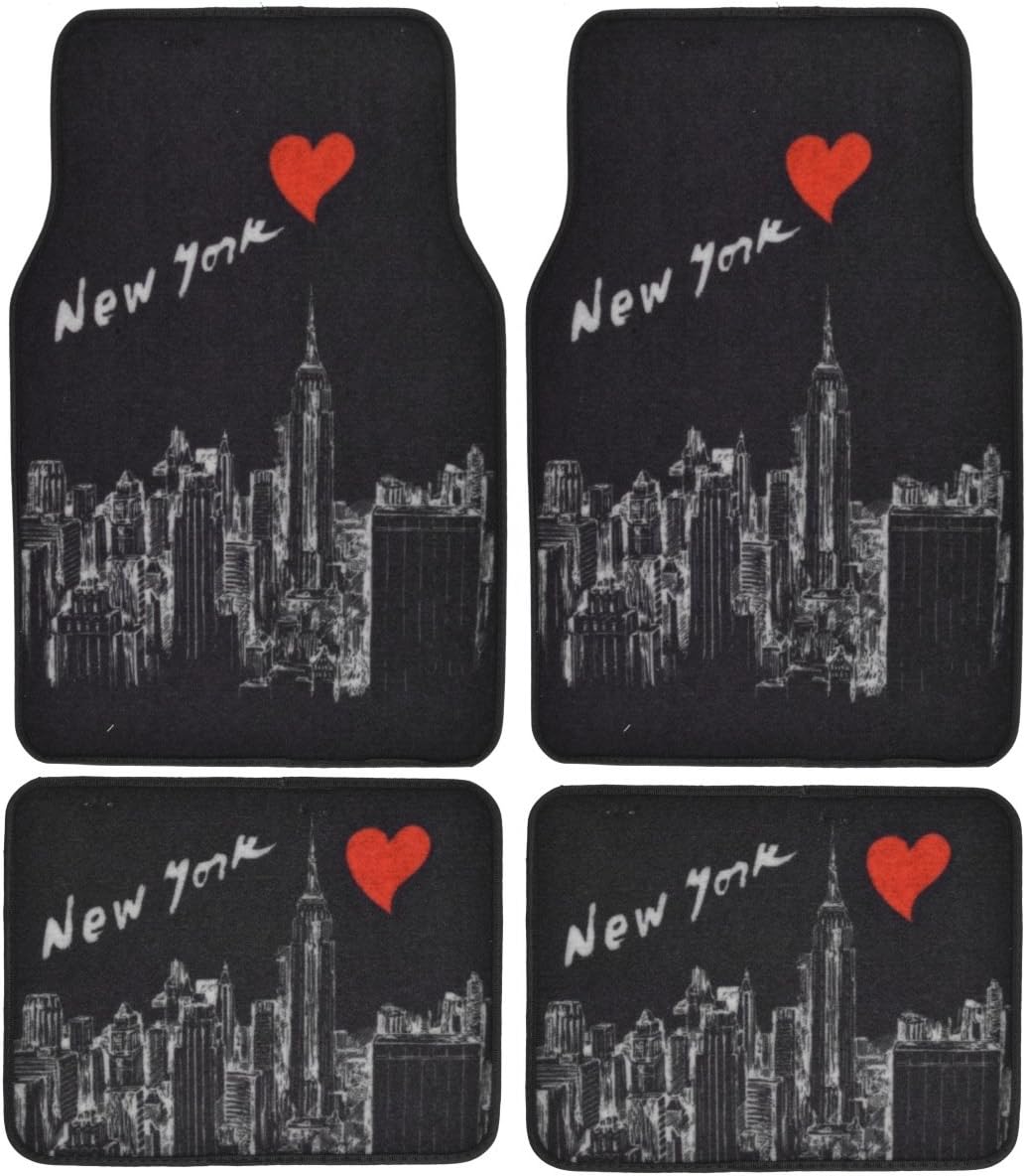 BDK New York City Design Carpet Floor Mats for Car SUV - 4 Piece Set, NYC, Licensed Prodcuts, Secure Backing