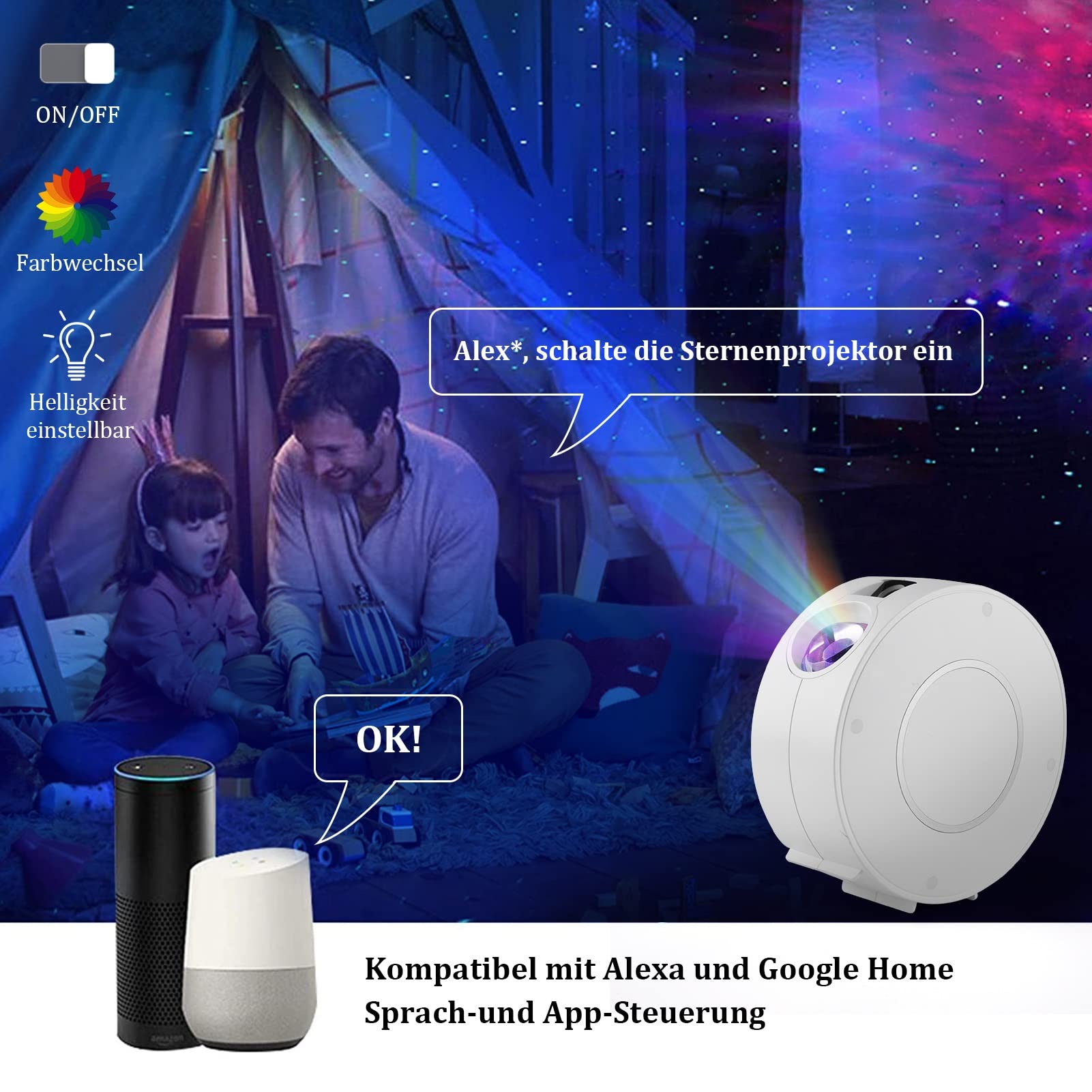 LED Smart Starry Sky Projector, WiFi LED Star Projector 3D Galaxy with App Voice Control, Timer, Compatible with Alexa Google Assistant
