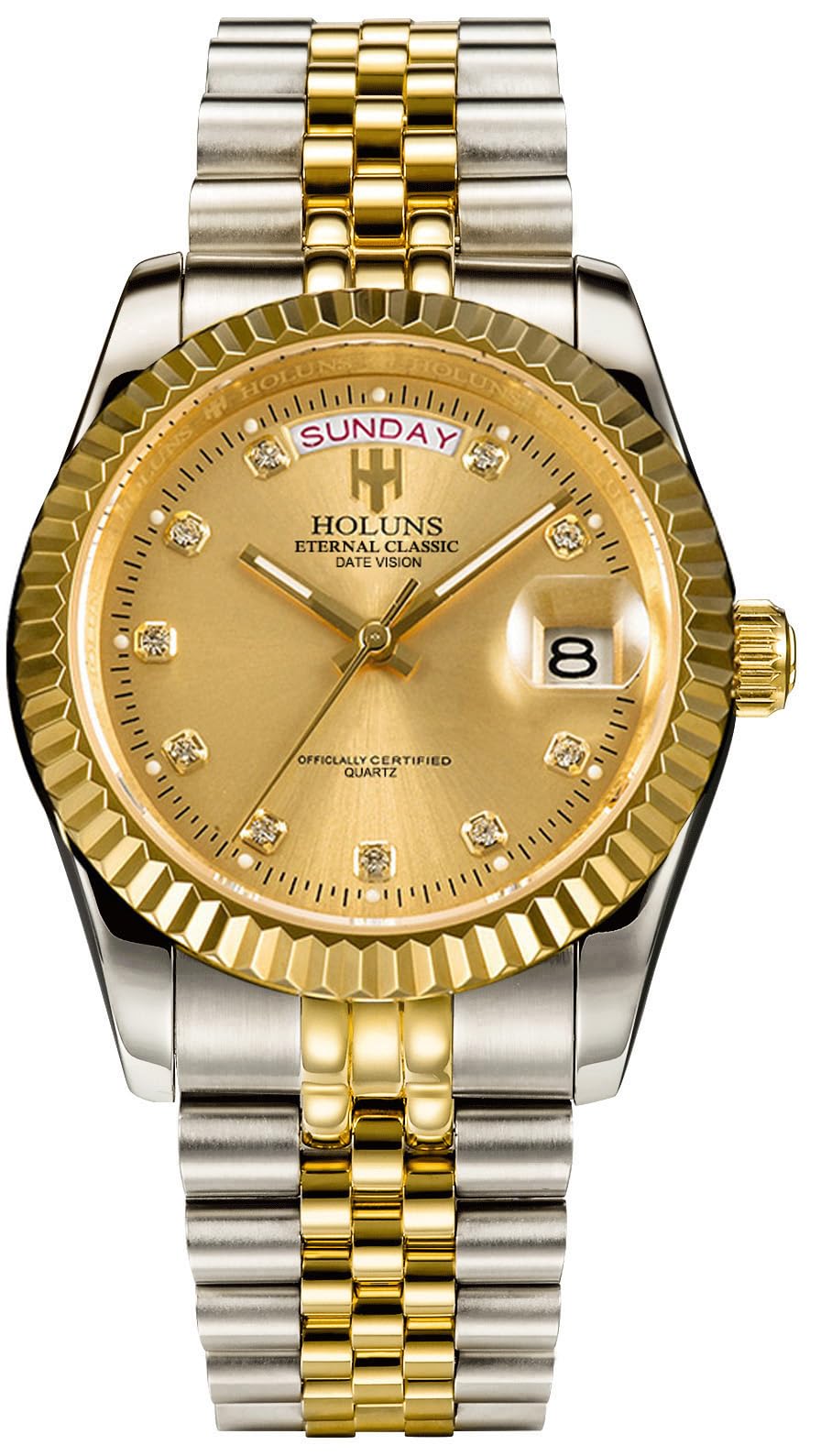 HUNRUY 41MM Mens Luxury Quartz Watch with Calendar Luminous Waterproof Wrist Watches, Silver and Gold-Gold, Japanese