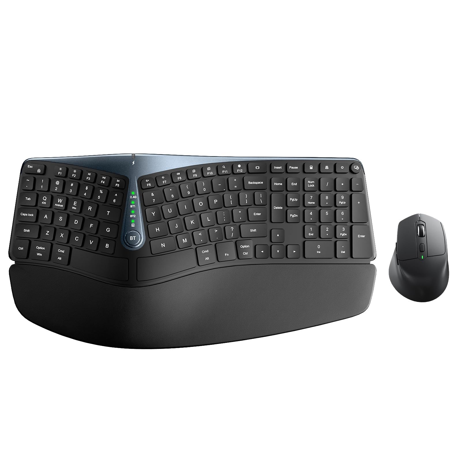Photo 1 of Ergonomic Wireless Keyboard and Mouse, MK835 Ergo Bluetooth/2.4G Split Design Keyboard Mouse Combo with Cushioned Palm Rest, Multi-Device, Wave Keys, Rechargeable, for Windows/Mac/Android