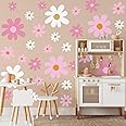 TaoBary 12 Sheets Daisy Wall Decals Flower Wall Stickers Large Cute Daisy Stickers Pink White Flower Decals Peel and Stick for Nursery Bedroom Living Room Home Decoration(Vibrant Style)