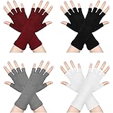 Apausvcm 4 Pairs Fingerless Gloves for Women, Knitted Fingerless Mittens with Lengthen Wrist Winter Warm Stretchy Knit Mittens for Working, Typing Writing Running (Burgundy, Gray, Black, White)