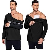 Deyeek Post Shoulder Surgery Recovery Shirts for Men Chemo Port Access Top Snap Full Tear Away Long Sleeve