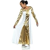 Danzcue Praise Dance Dress for Girls Metallic Color Block Long Sleeve Praise Dance Dress