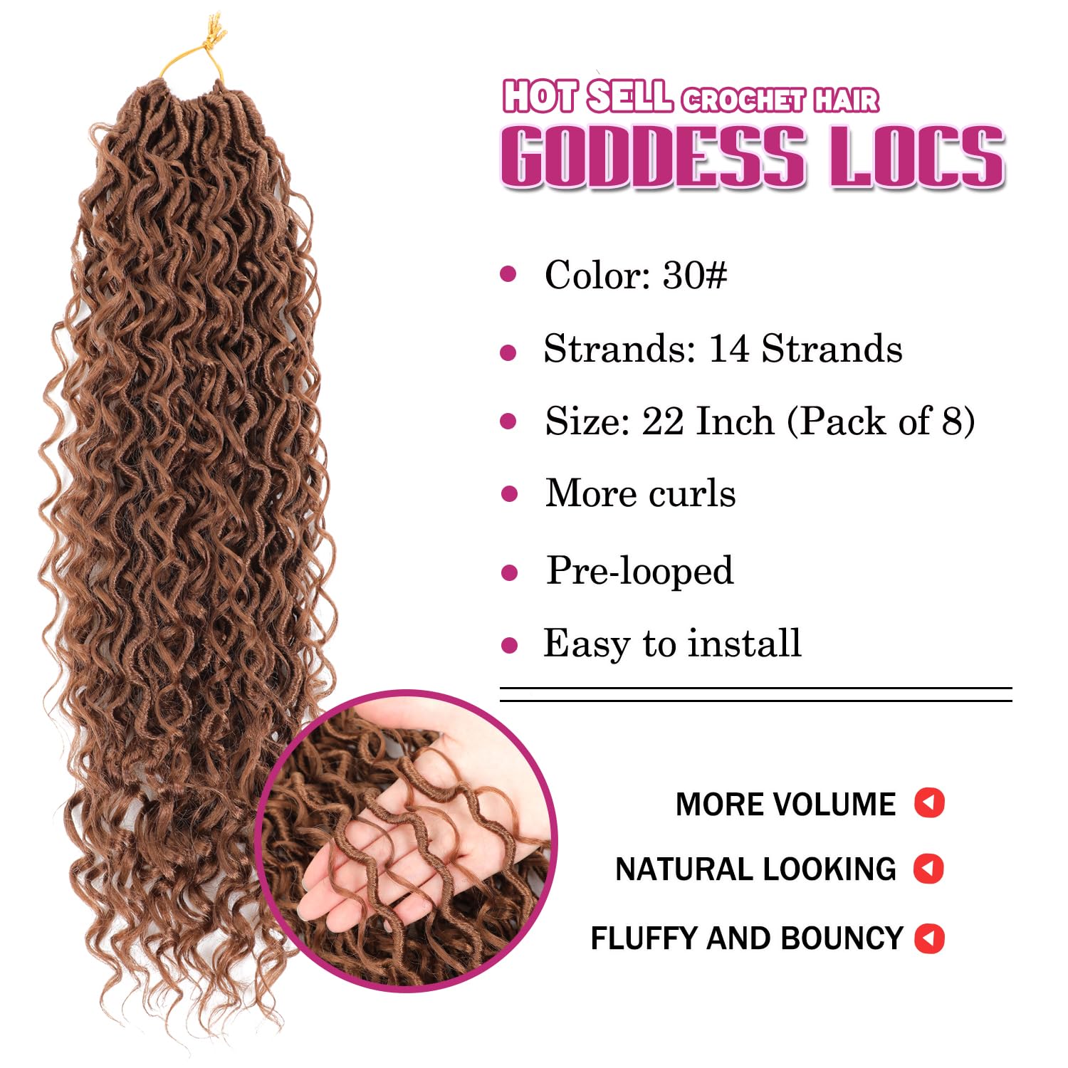 Condition photo showing New/Like New for goddess faux locs crochet hair for black women, long boho style locs braids | goddess faux locs crochet hair for black women, long goddess locs crochet hair, boho style, river locs with curly ends 30 22 inch (pack of 8)
