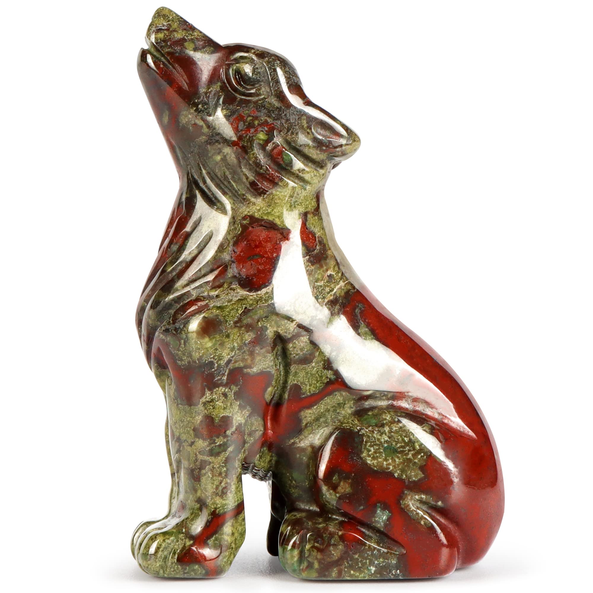 SM SMQARTCRYSTAL 2" Dragon Blood Stone Carved Crystal Wolf Statue and Figurine Ornament Wildlife Animal Wolves Sculpture Wolf Gifts For Men Women