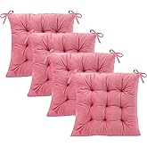 MissSoul 4 Pack Square Seat Cushion Chair Pads for Kitchen Dining Chairs, Soft Comfort Velvet Chair Mat Pillow Cushions with Ties for Office Desk Living Room Tatami 15.5", Pink
