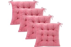 MISSSOUL 4 Pack Square Seat Cushion Chair Pads for Kitchen Dining Chairs, Soft Comfort Velvet Chair Mat Pillow Cushions with Ties for Office Desk Living Room Tatami 15.5", Pink