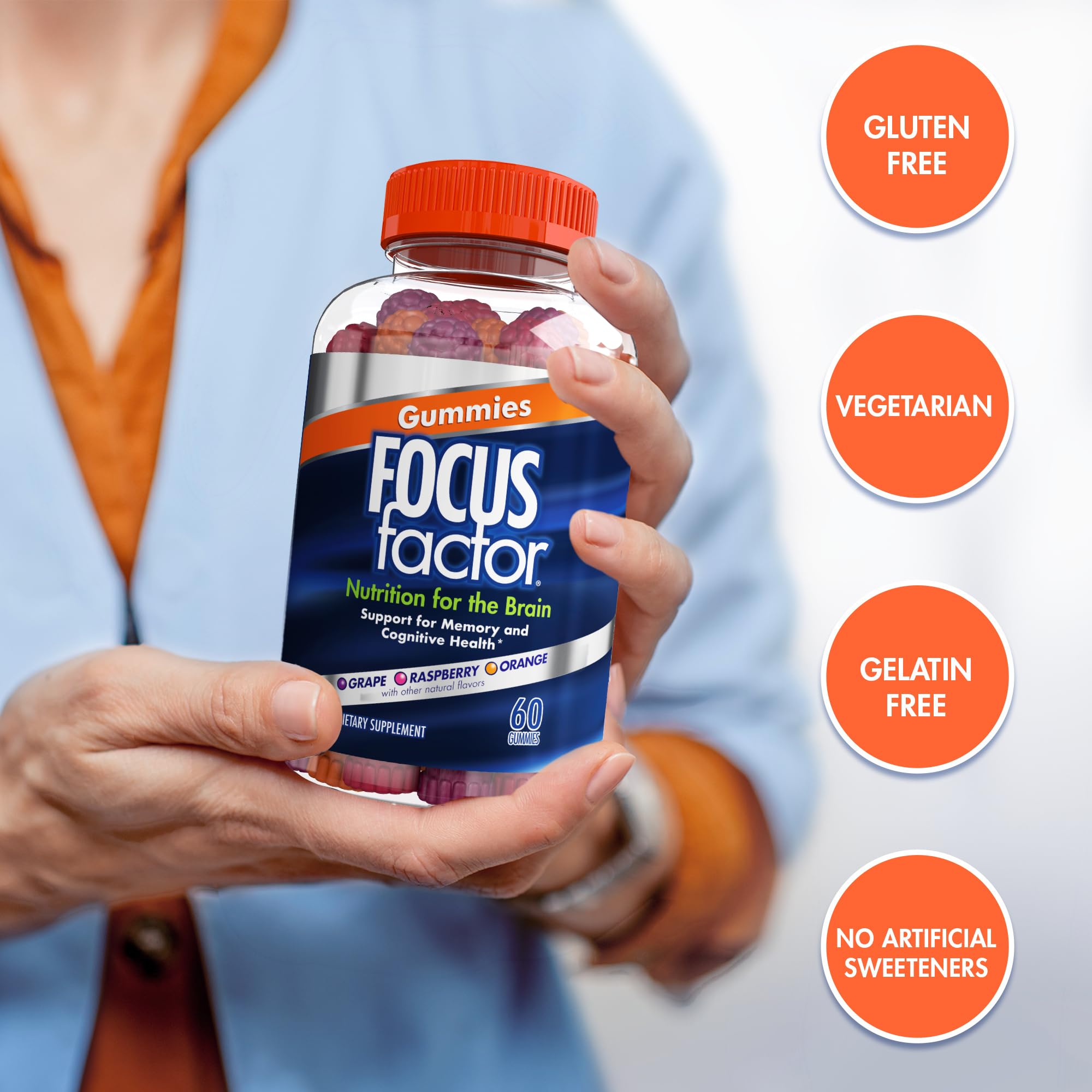 Focus Factor Nootropic Gummies, Memory Supplement for Brain, Phosphatidylserine, Bacopa, Huperzine A, 60 Count