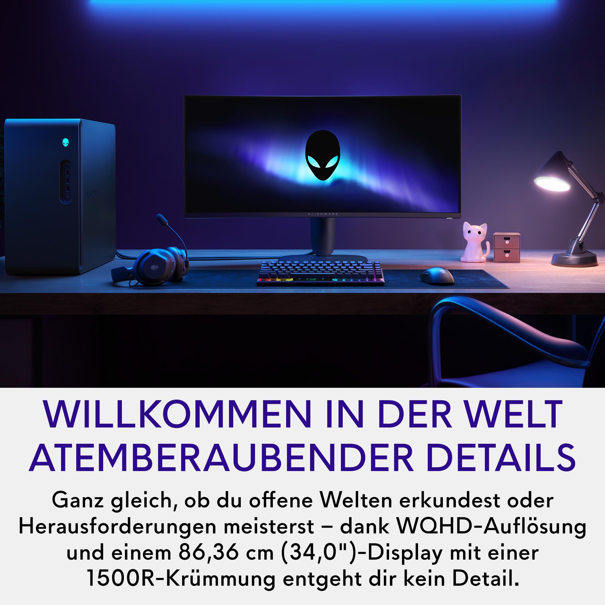 Alienware 34 Gaming Monitor - AW3425DWM, WQHD (3440x1440), 21:9 1500R Curved, 180Hz, VA, 1ms, AMD FreeSync Premium, VESA AdaptiveSync, 95% DCI-P3, HDR400, DisplayPort, 2 HDMI, 3 USB, 3 Jahre Garantie 5