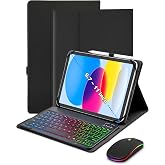 XCHYTECHER Universal Keyboard Case for 9.7",10.1",10.2",10.5",10.9",11" | Tablets iPad Samsung Fire Pixel Android 10.1 inch, 7 Color Rainbow Backlit Removable Keypad with Pen Holder(Black) + Mouse
