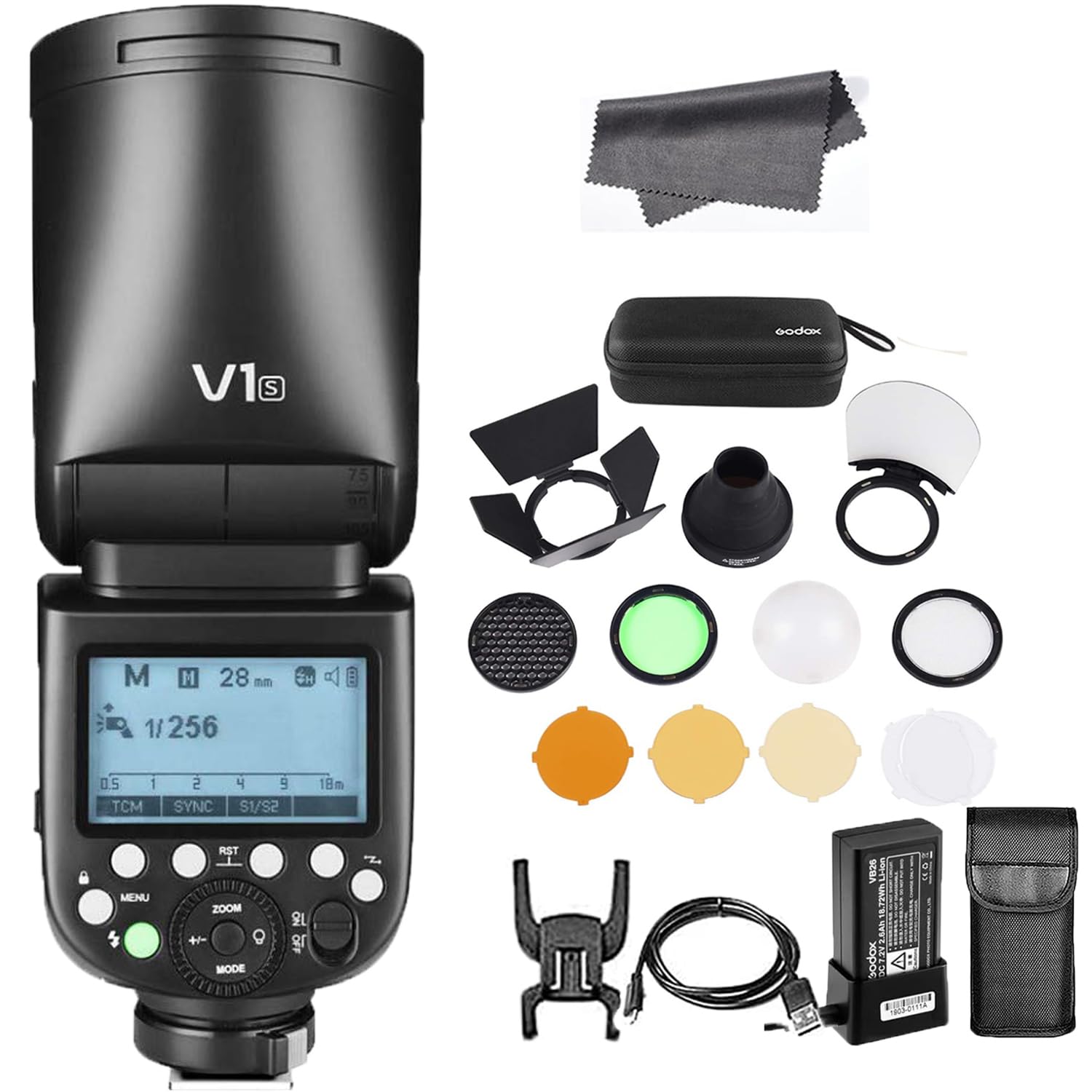 Godox V1S Compatible with Sony with Godox AKR1 Accessories Kit, 76Ws 2.4G TTL Round Head Flash Speedlight, 1/8000 High Speed Sync Speedlite 1.5 seconds Recycle Time, 10 Level Modeling Lamp