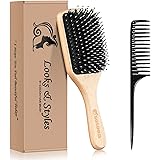 Hair Brush, Sosoon Boar Bristle Paddle Hairbrush for Long Short Thick Thin Curly Straight Wavy Dry Hair for Men Women Kids, N