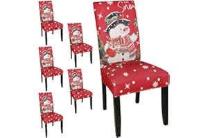 Keyroal Christmas Dining Room Chair Covers Set of 6, Stretch Pattern Parsons Chair Slipcovers Spandex Removable Washable Kitchen Chair Protector Cover for Dining Room, Hotel, Ceremony