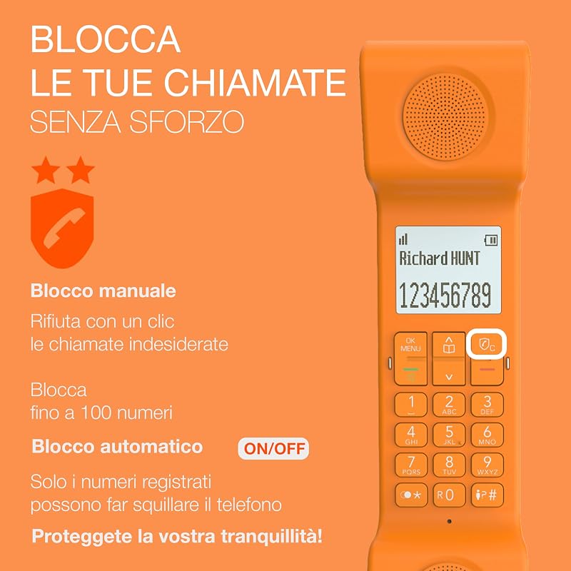 ePure Iconic - Telefono fisso cordless DECT - Design vintage - Grande display grafico ad alta leggibilità - Vivavoce - Funzione blocco chiamate - Arancione — foto 4 di 6