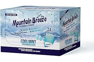 Mountain Breeze Oral Hygiene Mouth Freshener Sugar Free Cool Mint Flavoured Breath Strips (24 Strips each Cassatte)-Pack of 2