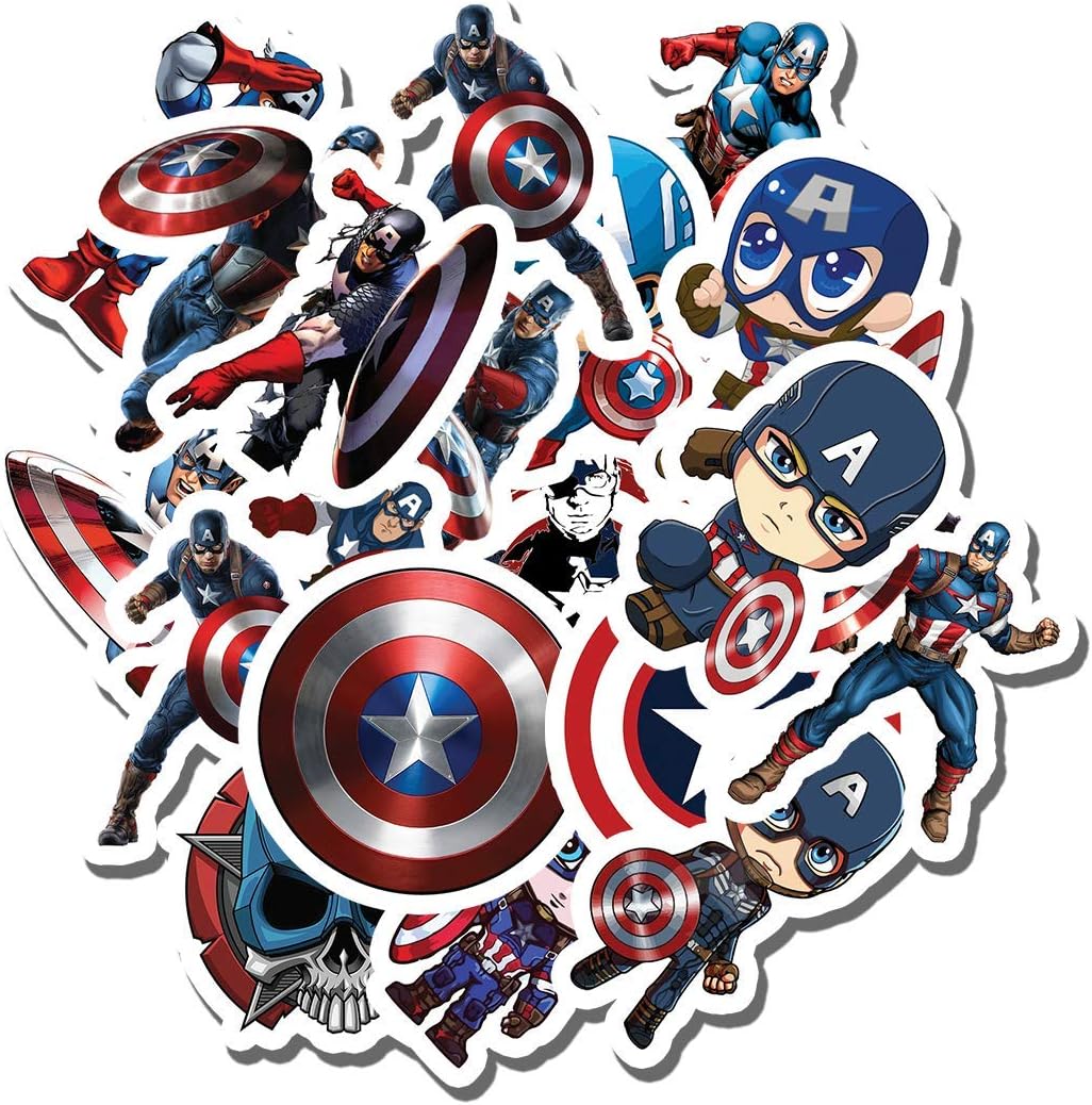 20 PCS Stickers Pack Captain America Aesthetic Vinyl Colorful Waterproof for Water Bottle Laptop Scrapbooking Luggage Guitar Skateboard