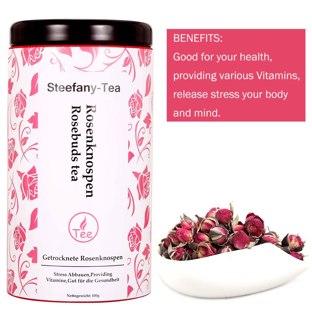 Tè Alla Rosa, Petali di Rosa, Blooming Rose, Tè Boccioli di Rosa, Tè Boccioli di Rosa, Boccioli di Rosa Essiccati, Fornitura di Vitamine, Buono Per La Salute (100g)