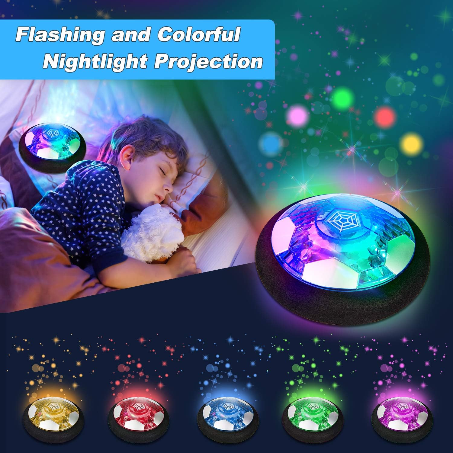 Kids Toys, Hover Soccer Ball Set with 2 Goals, Rechargeable Air Soccer with LED Light and Foam Bumper Indoor Projector Floating Ball Games Gift for 3 4 5 6 7 8-12 Years Old Boy Toddler（Newest Version）: Toys & Games