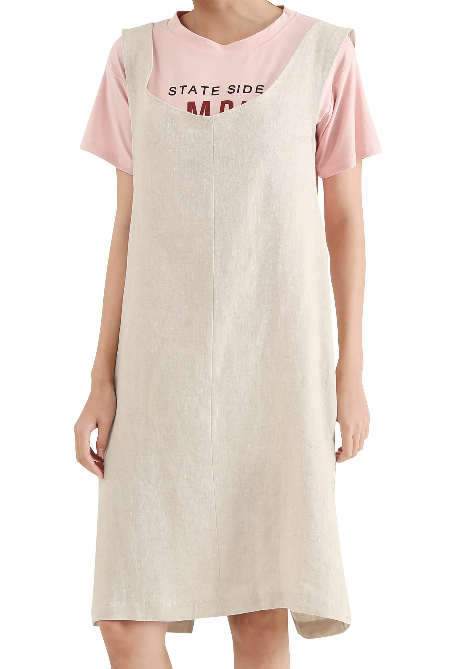 AOBBYBBS 100% Linen Chef Apron Double Pockets Japanese Style Apron Unisex Bib Kitchen Apron Soft Apron Solid Color Halter Cross In The Back Perfect for DIY Project Crafting Cooking Baking