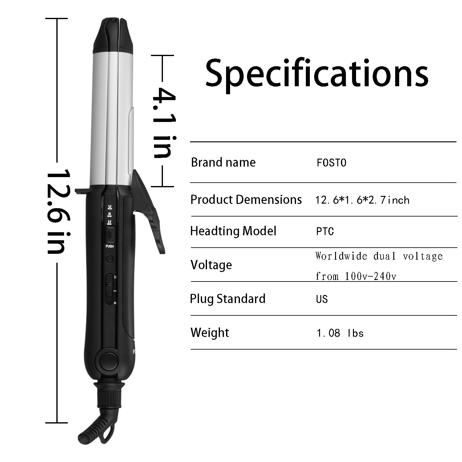 FOSTO Hair Straightener and Curler, 3 in1 Ceramic Hair Curling Iron & Hair Straighteners & Hair Crimper Dual Voltage Flat Iron Instant Heat Curling Iron Wand 1.25inch Hair Styling salon Power Cord