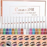Aseawave 16 Colors Liquid Glitter Eyeliner Set, Metallic Shimmer Glitter Eyeshadow, Colorful Rainbow Eyeliner Long Lasting Waterproof Face Lips Art for Party Festival Makeup