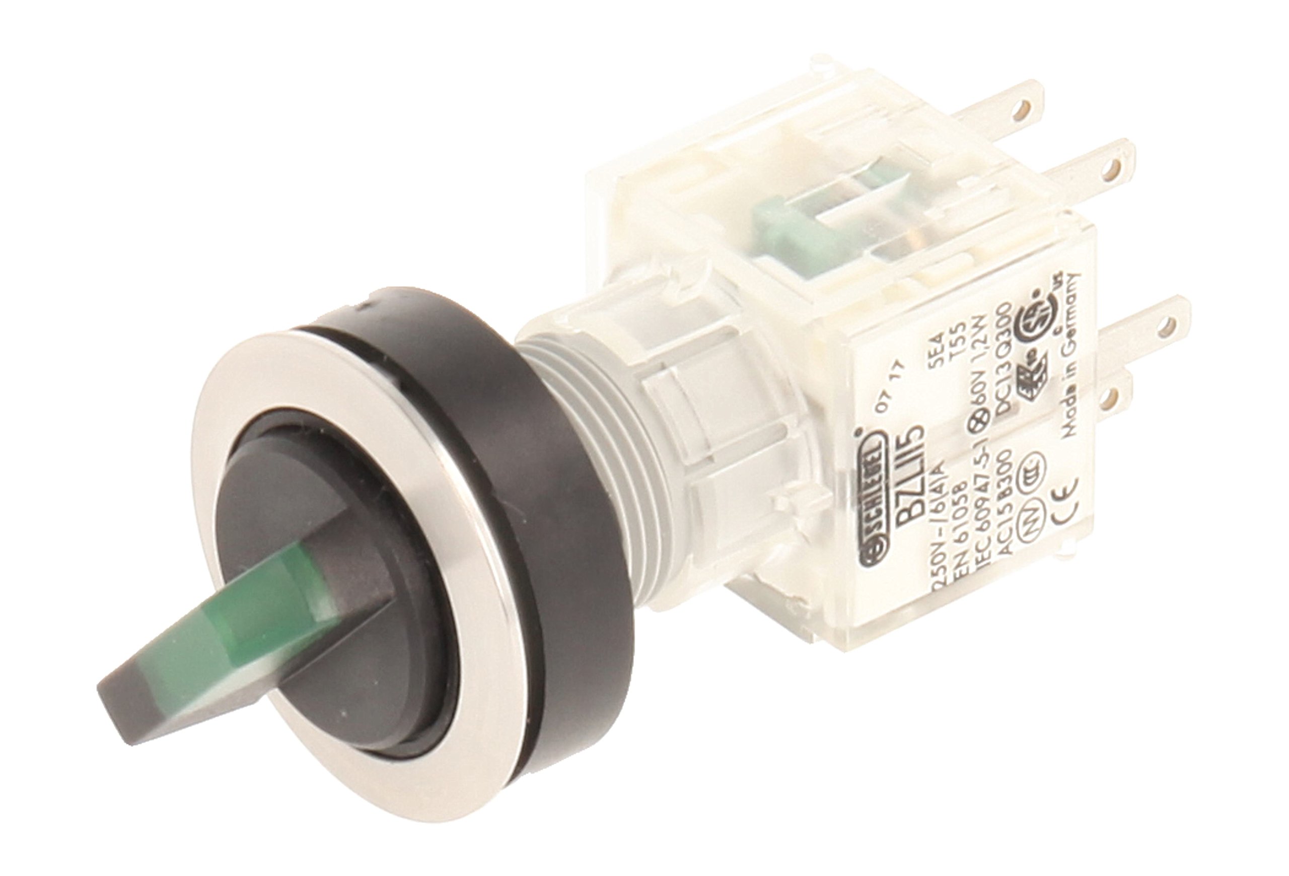 Club Selector, rastend, Stainless Steel, 23.001.291 2 Positions Momentary Contact Transmitter 2 Contacts with t5,5 K LED 24 V GREEN LAMP SOCKET (Pack of 2)