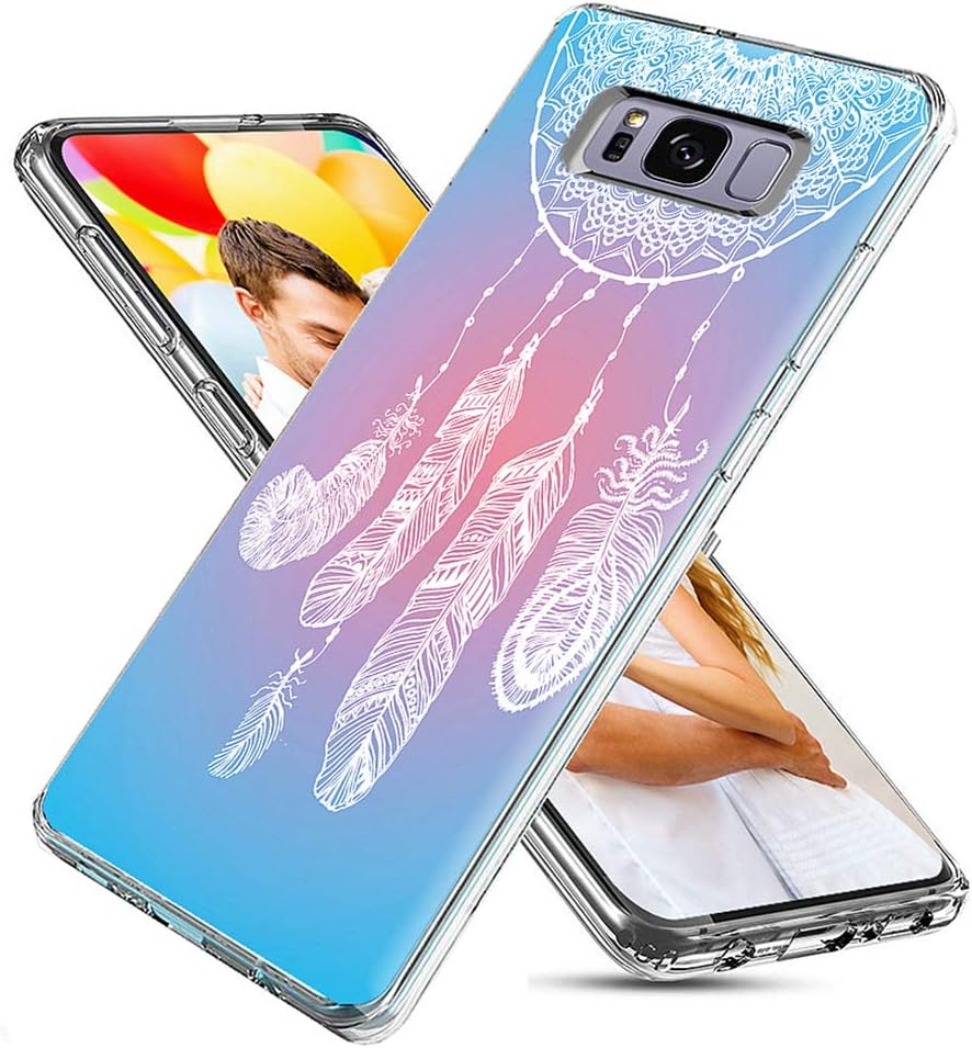 S8 Case Cute Cool,Galaxy S8 Case for Girls, ChiChiC Full Protective Slim Flexible Soft TPU Rubber Cases Cover with Art Design for Samsung Galaxy S8,Beautiful White Dream Catcher on Sky Blue Rose