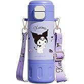 Kuromi Stainless Steel Insulated Water Bottle with Strap (Spout & Straw) 480ml - Purple