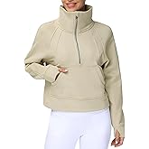 THE GYM PEOPLE Womens' Half Zip Pullover Fleece Stand Collar Crop Sweatshirt with Pockets Thumb Hole