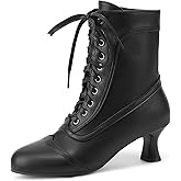 Voviggiw Women Victorian Boots Lace Up Ankle Boots Round Toe Kitten Heel vintage Booties Side Zipper