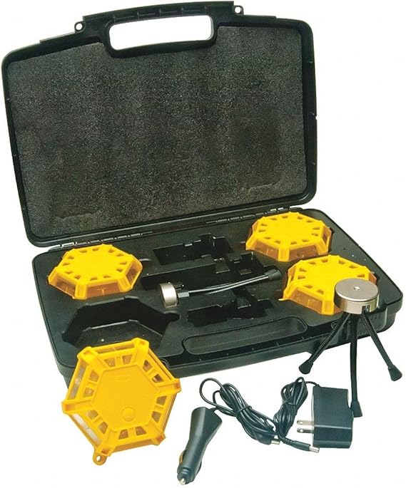 AERVOE Super LED Road Flare Kit with 4 Flares in Charging Case, Yellow
