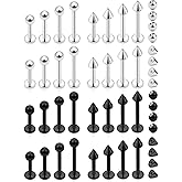 Ftovosyo Labret Jewelry 32PCS Monroe Lip Rings Snake Bite Piercing Jewelry Helix Earring Tragus Cartilage Studs Surgical Steel Piercing Jewelry for Women Men 16G 6mm 8mm 10mm 12mm
